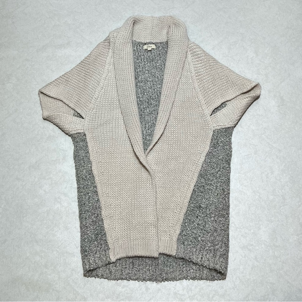 Elan Cliff Oversized Short Sleeve Cream and Gray Knit Cardigan Sweater, One Size